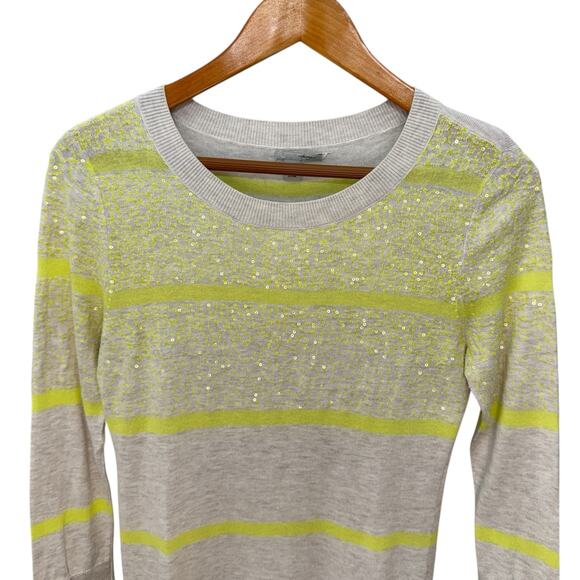 HALOGEN Sweater Womens Small Yellow Breton Stripe Sequins Pullover - Picture 7 of 10
